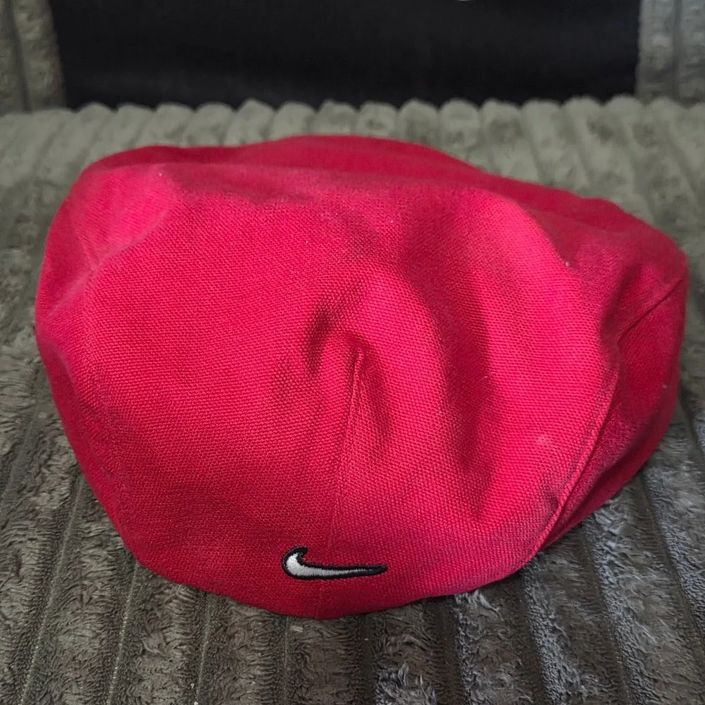 Vintage Nike Red Flat Cap Ivy Newsboy beret cabbie Hat Cotton Swoosh Logo XL